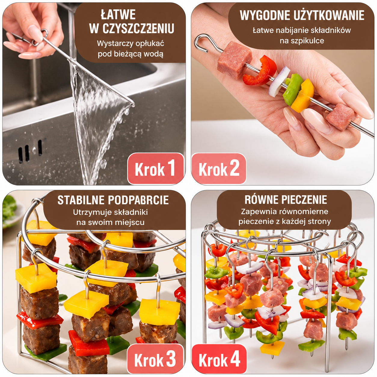 Grillownik™ – Stojak na Szaszłyki do Air Fryera | Równomierne Pieczenie Bez Obracania