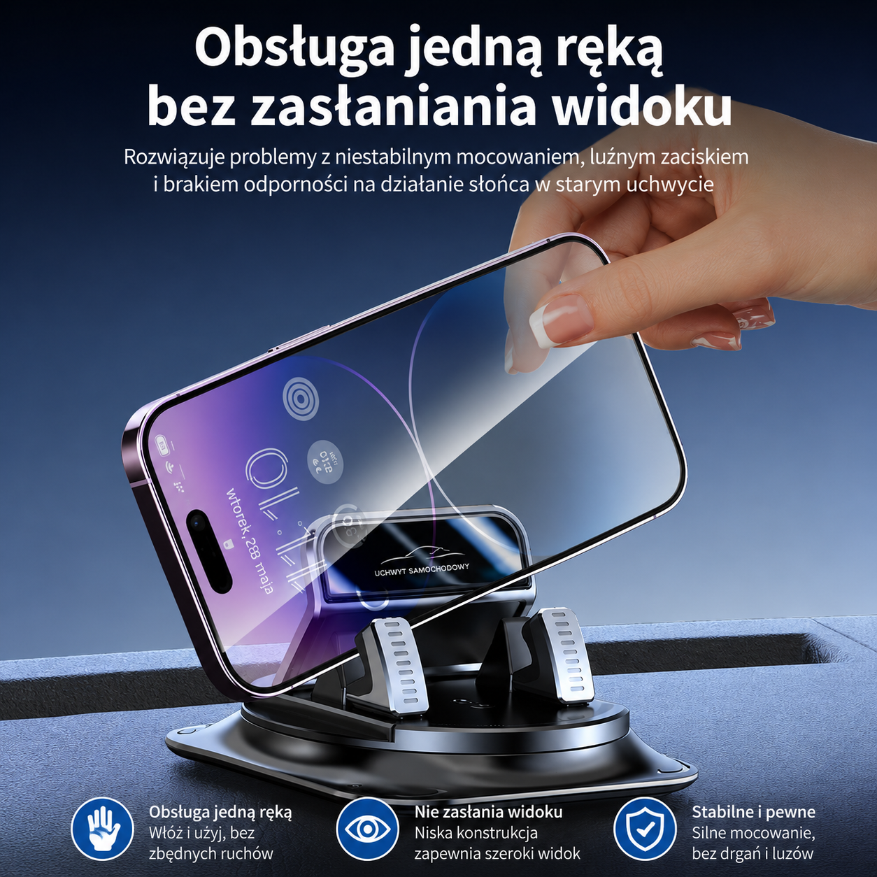 PewnyUchwyt™ – Obrotowy uchwyt na telefon 360° do deski rozdzielczej