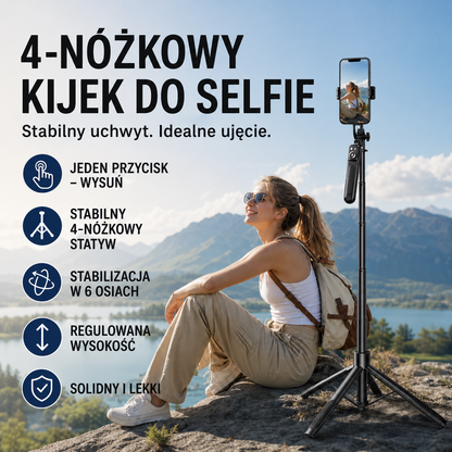 SnapMaster™ - 4-Nożkowy Kijek do Selfie z Regulowanym Statywem