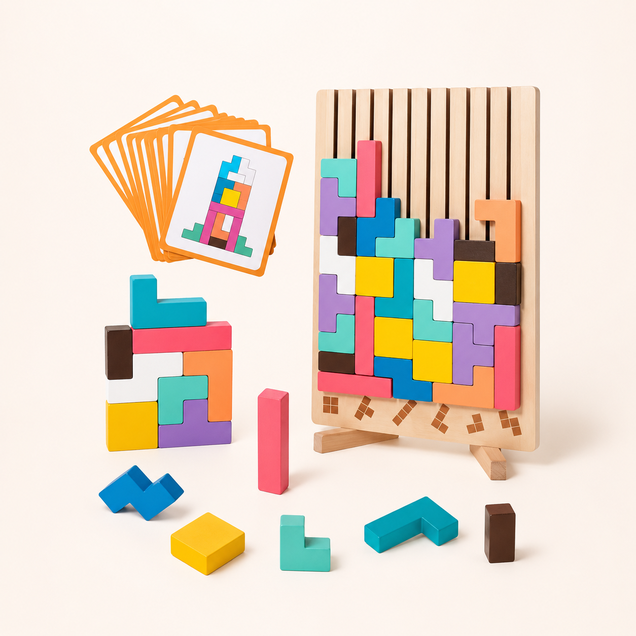 Sprytne Klocki™ – Drewniana Gra Logiczna Tetris | 42 Elementy