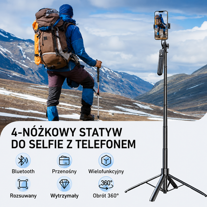 SnapMaster™ - 4-Nożkowy Kijek do Selfie z Regulowanym Statywem