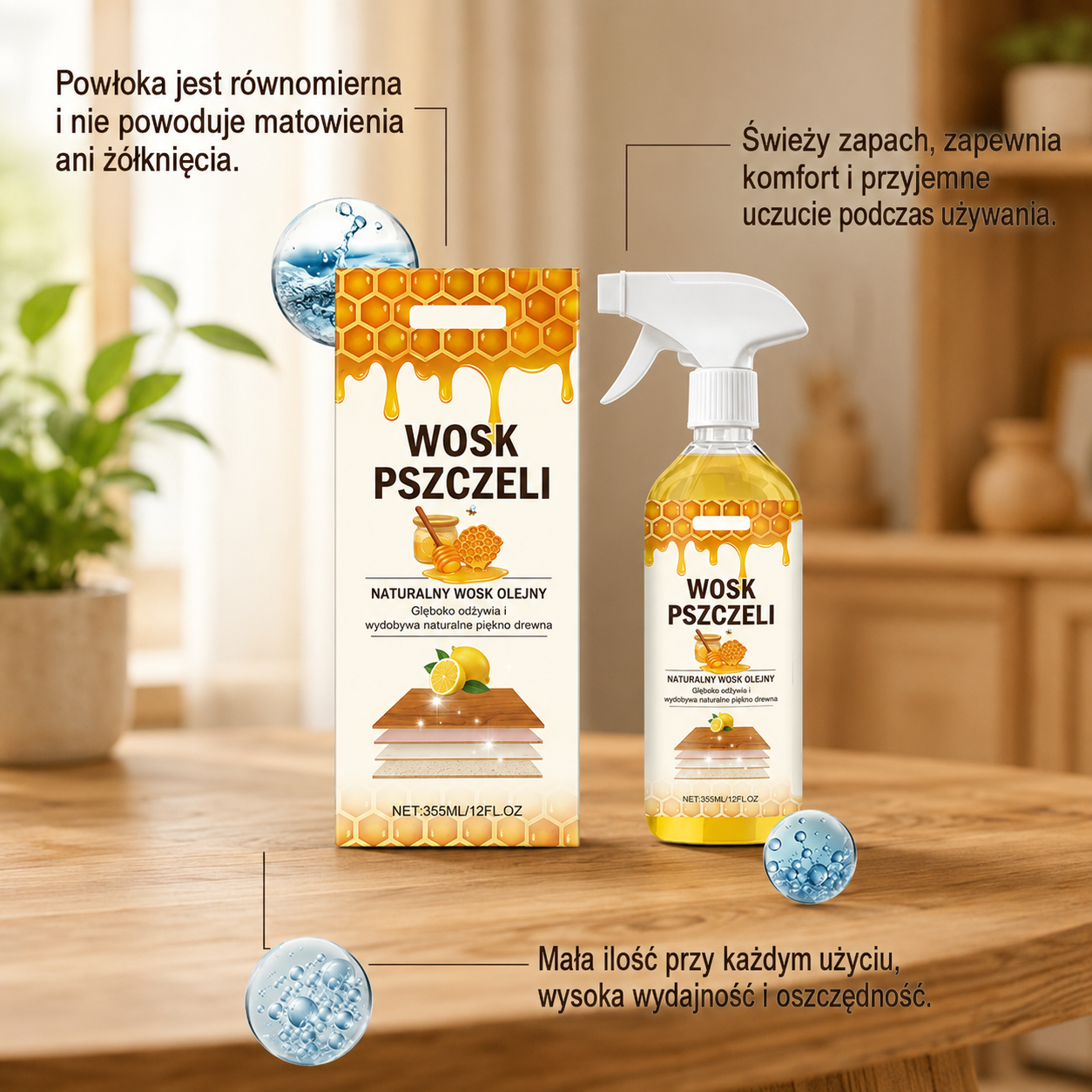 DrewnoLux™ - Spray z Woskiem Pszczelim do Drewna