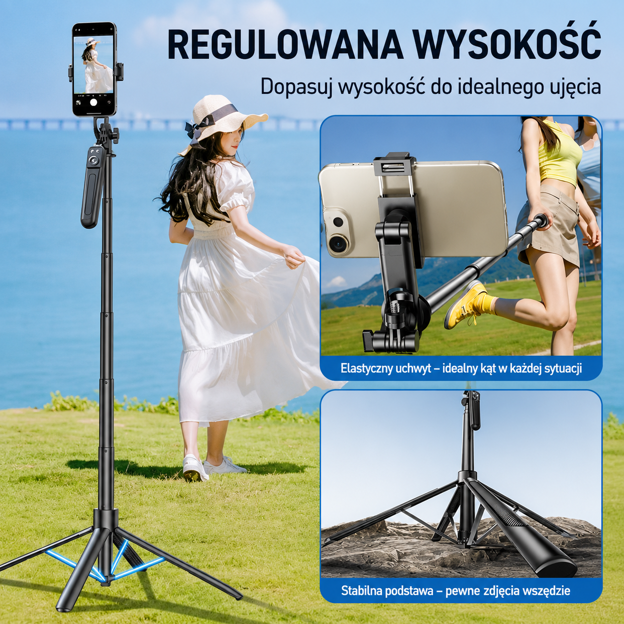SnapMaster™ - 4-Nożkowy Kijek do Selfie z Regulowanym Statywem