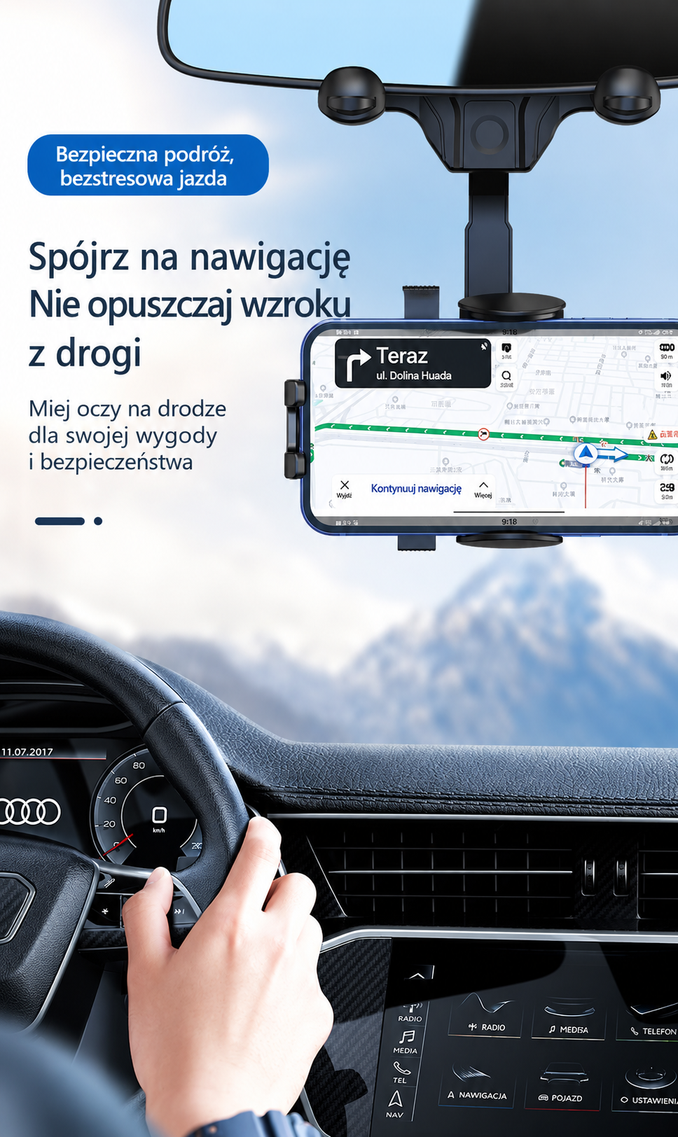 LusterGrip™ – Obrotowy i wysuwany uchwyt na telefon do lusterka samochodowego 360°