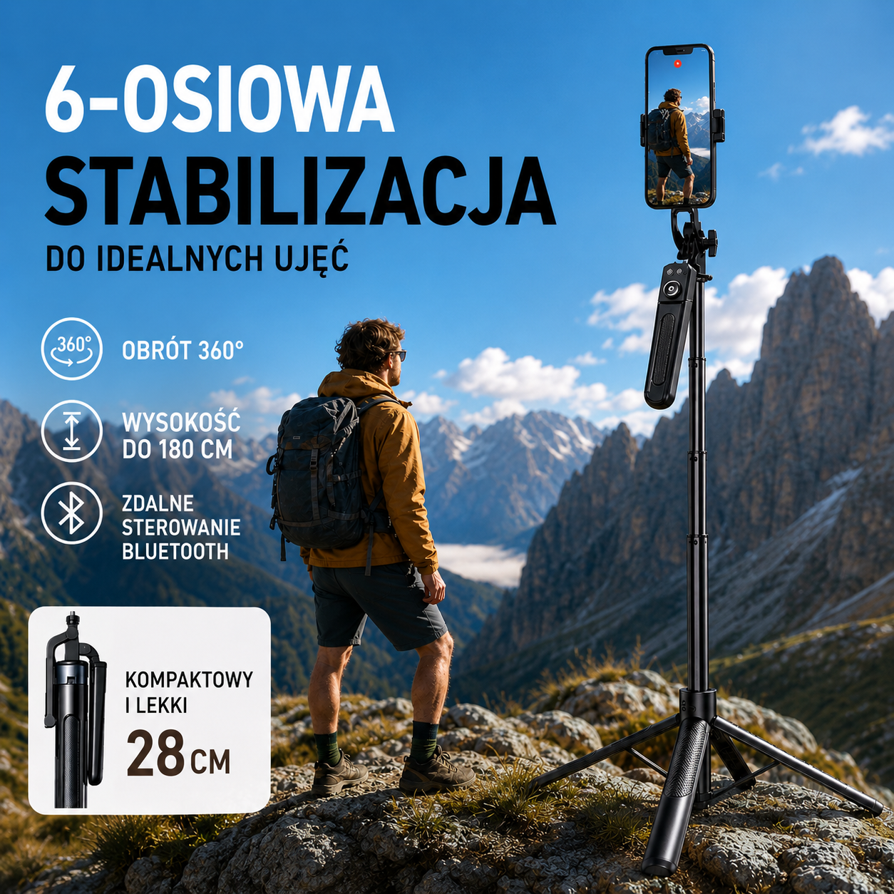 SnapMaster™ - 4-Nożkowy Kijek do Selfie z Regulowanym Statywem