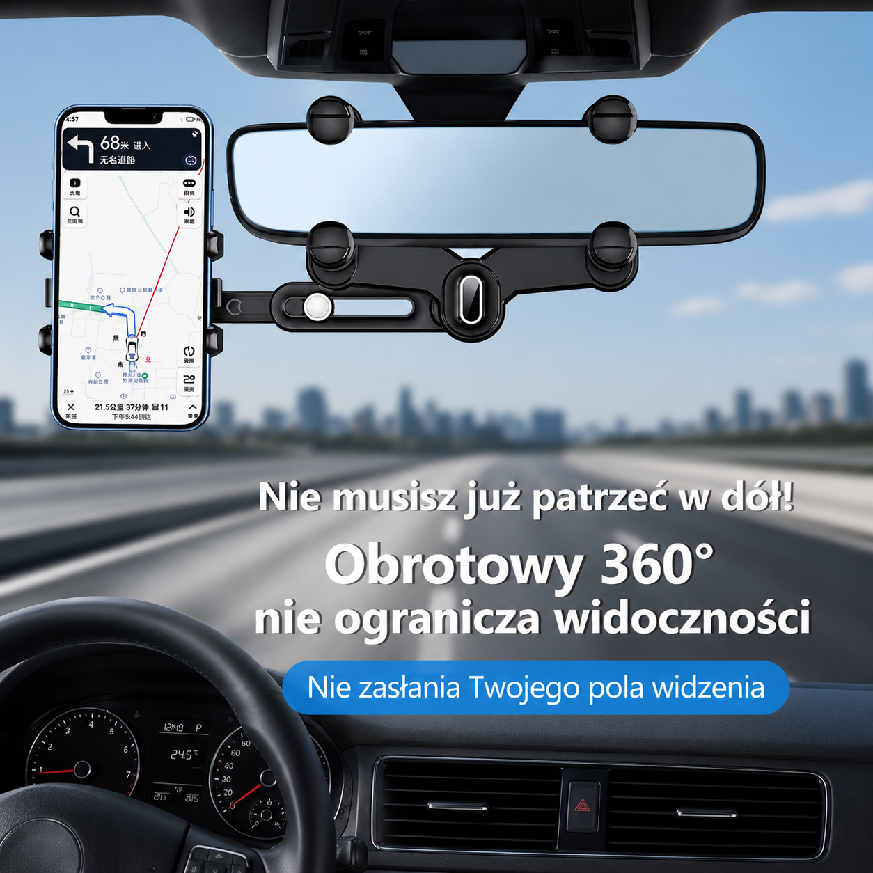 LusterGrip™ – Obrotowy i wysuwany uchwyt na telefon do lusterka samochodowego 360°