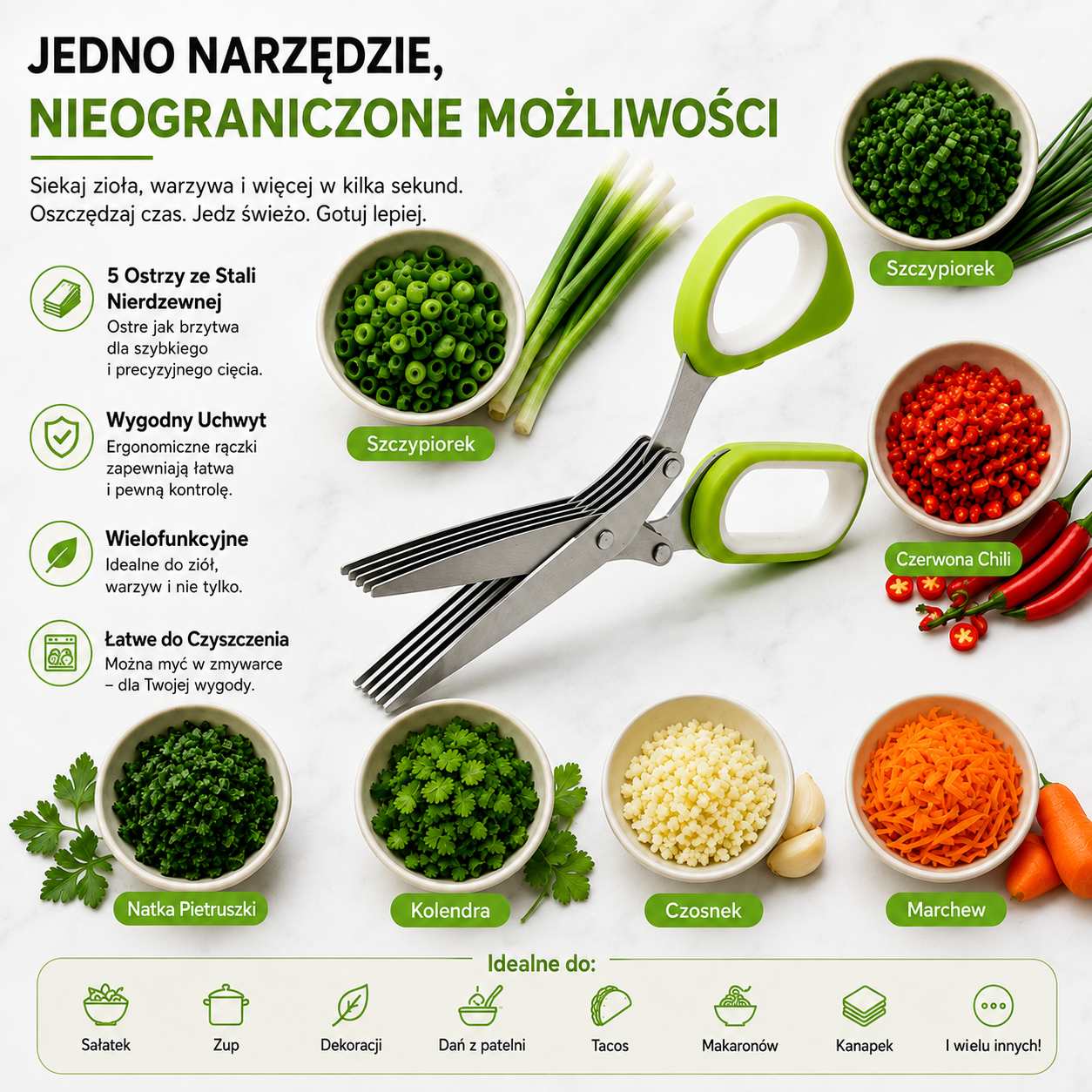 ZiołoCięcie™ – Nożyczki do Ziół 5-Ostrzowe ze Stali Nierdzewnej