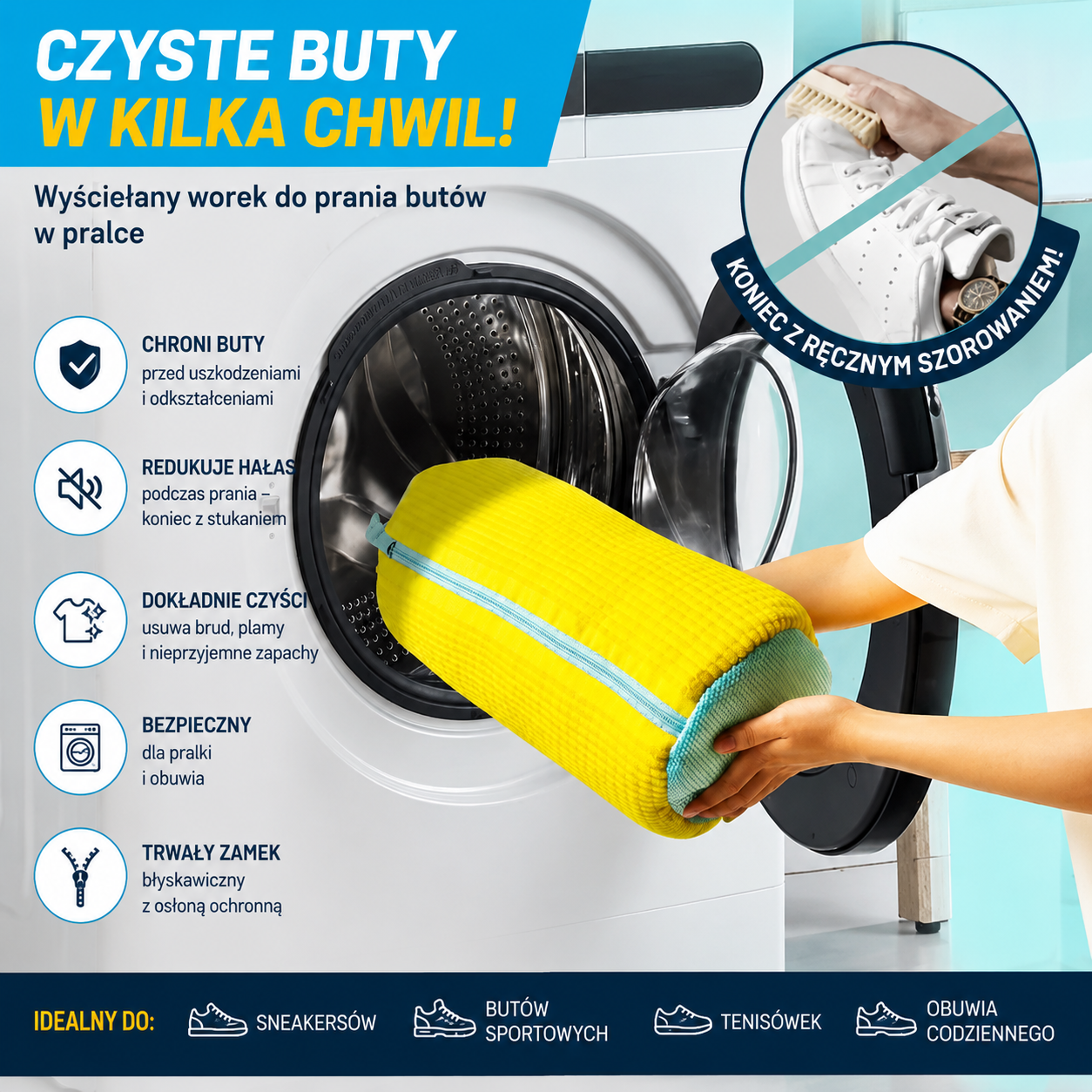 Wyściełany worek do prania obuwia w pralce